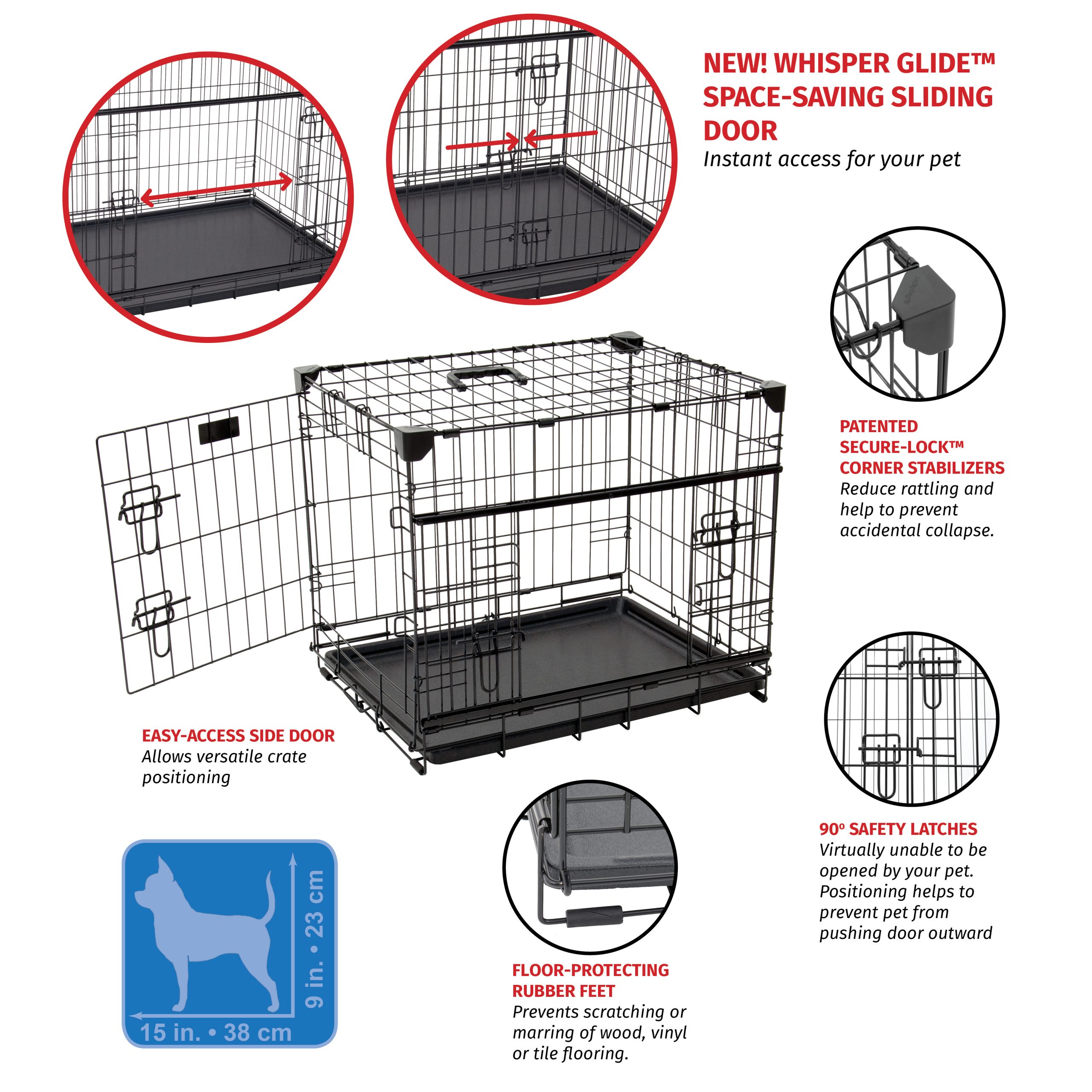 Lucky Dog 22” Sliding Double Door Dog Crate (XS) - Spots Dog Kennel