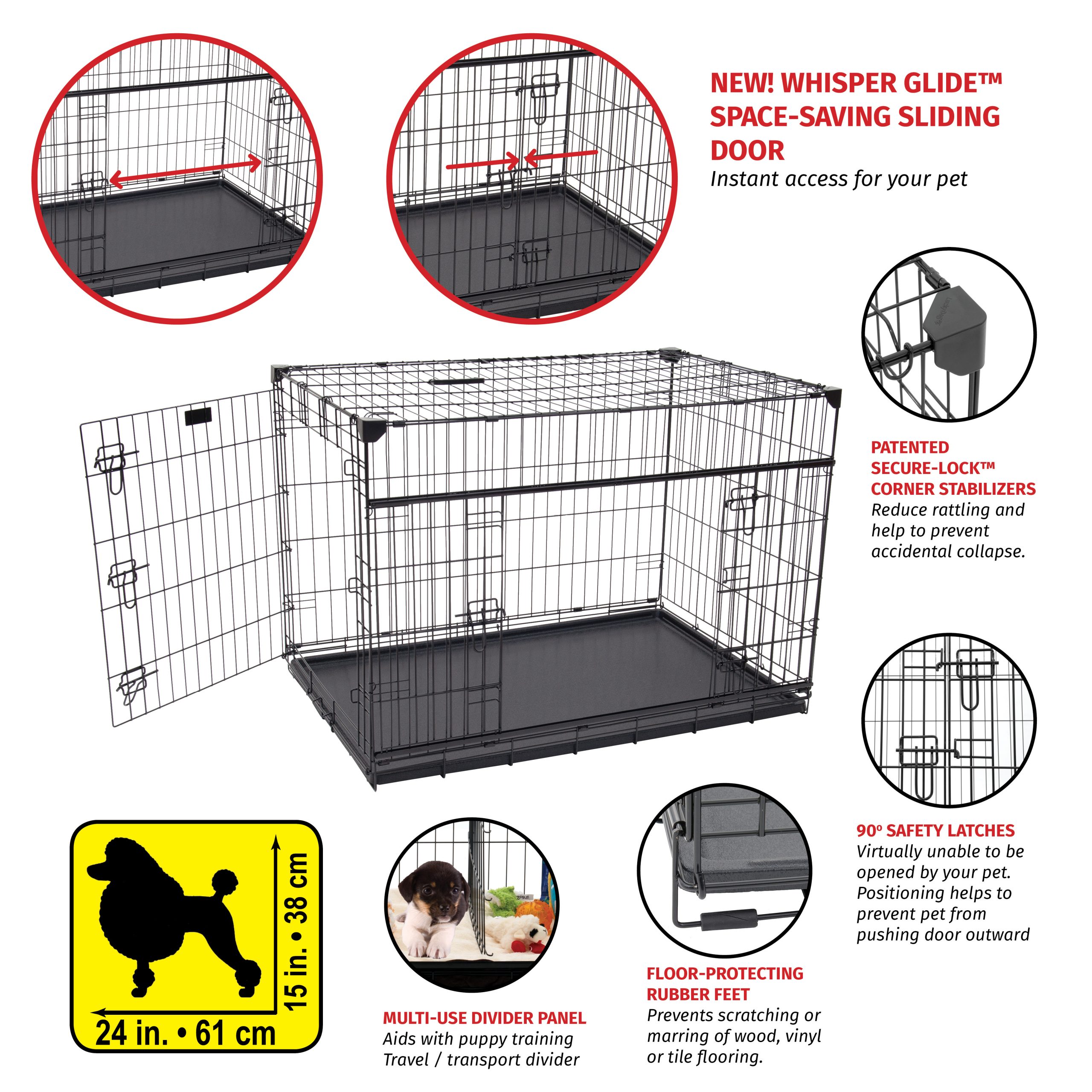 Lucky Dog 30” Sliding Double Door Dog Crate (S/M) - Spots Dog Kennel