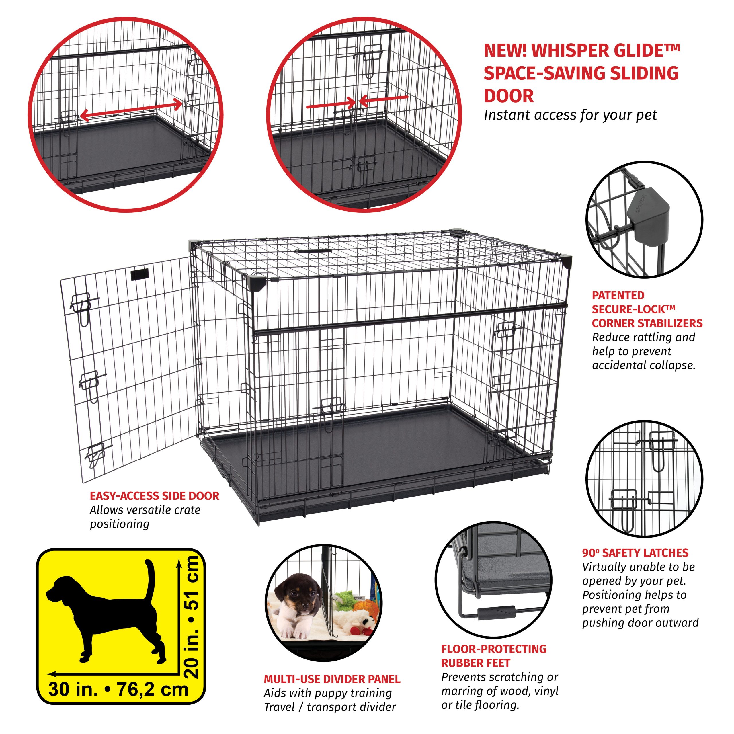 Lucky Dog 36” Sliding Double Door Dog Crate (M/L) - Spots Dog Kennel